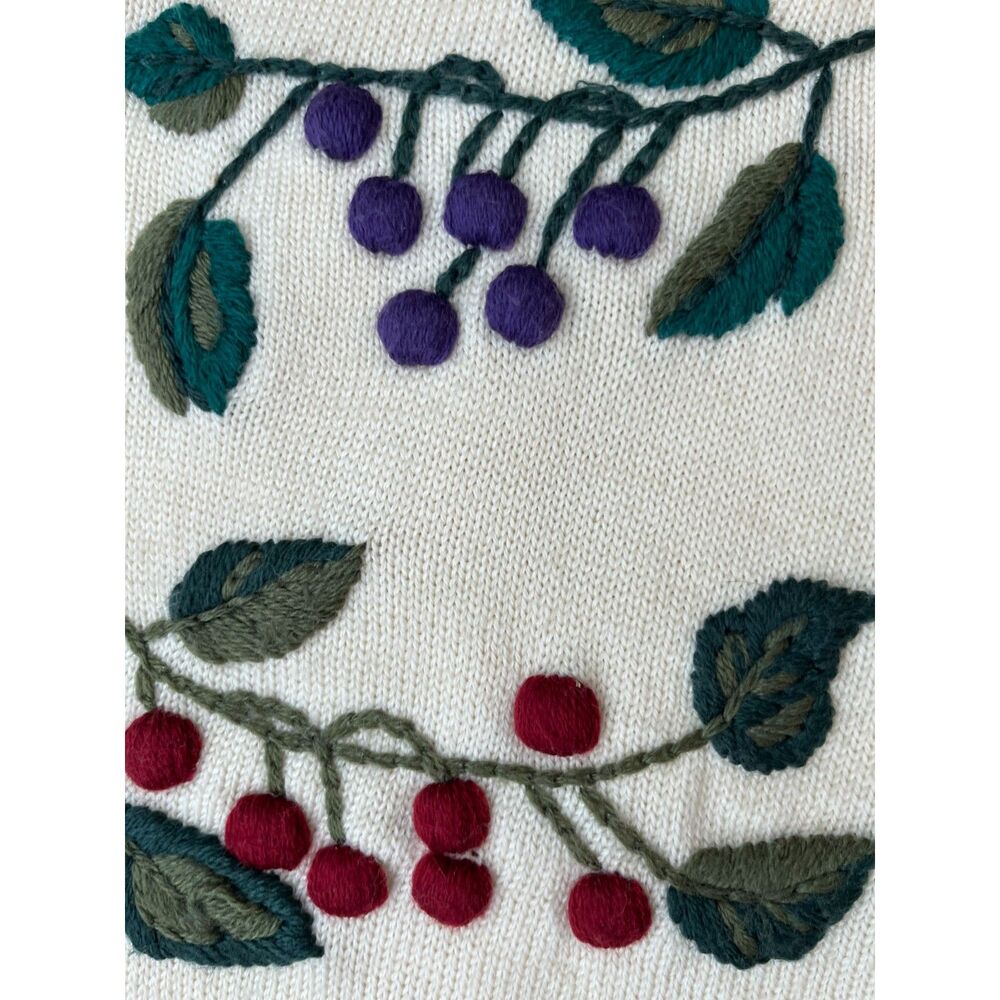 Vintage Austin Hill Embroidered Cream Cardigan Sweater Wool Blend Size Small - Picture 5 of 9